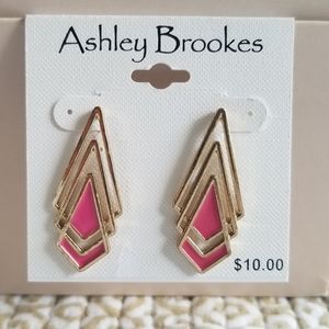 Ashley Brookes Gold and Pink Triangle Earrings